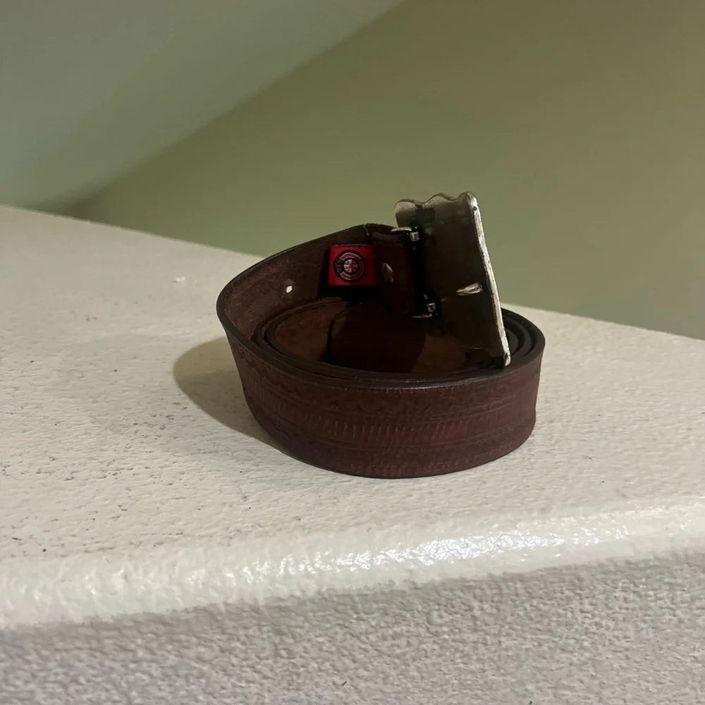 VNTG Genuine Brown Leather Belt Silver Buckle‎ Fit For a King Crown western